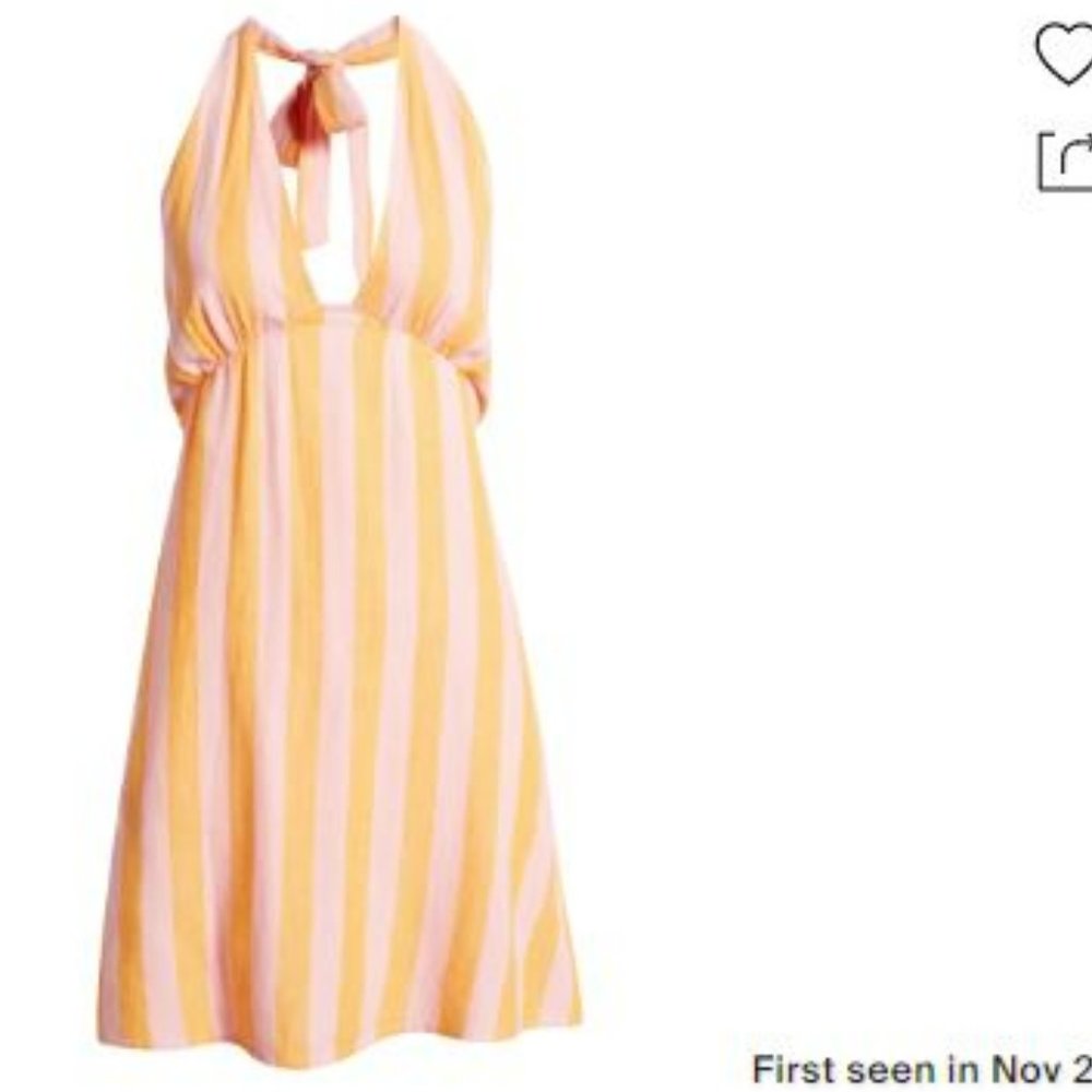 Linen Halter Dress In Pink - Orange Cabana Stripe